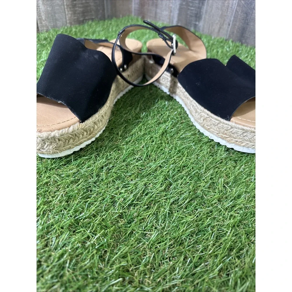 Soda Clip Open Toe Ankle Strap Platform Espadrille Sandal, Black, Size‎ 10 - Picture 6 of 9